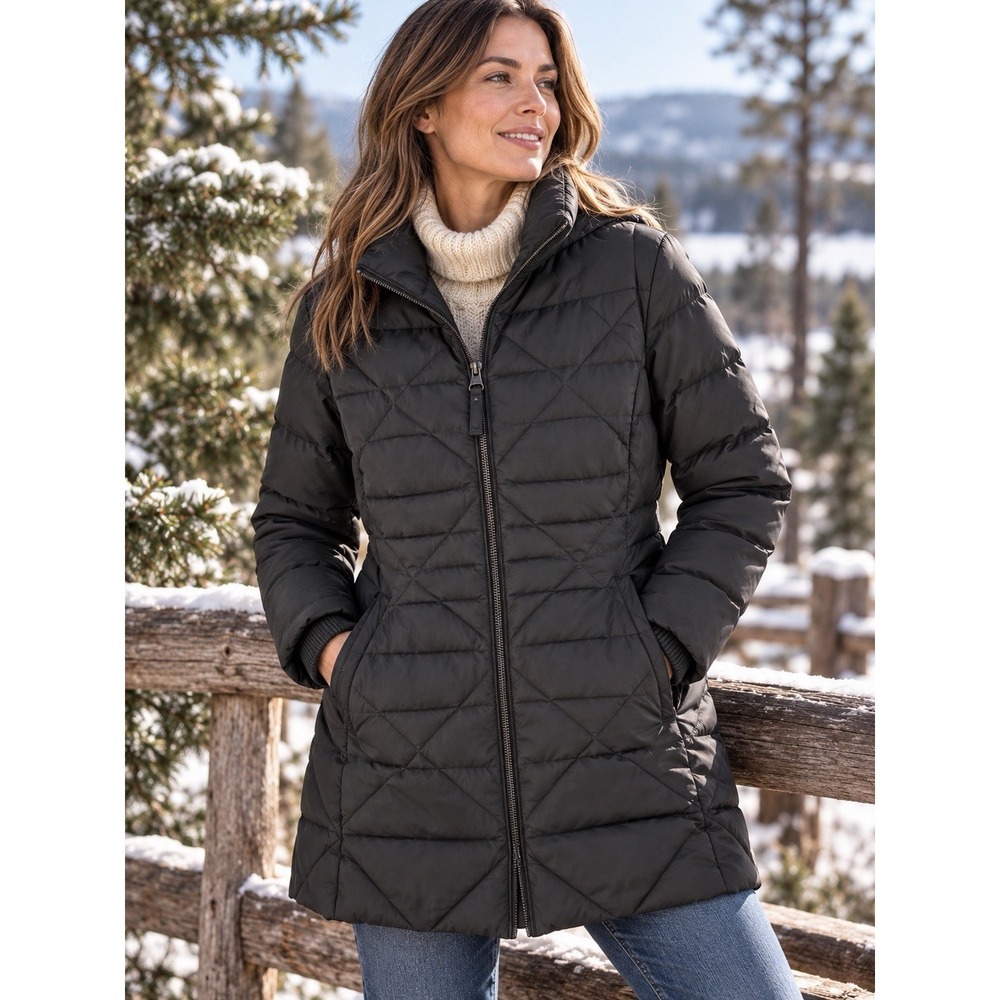 Lands' End Women's XL 18 Black Down Puffer Coat Quilted Winter Jacket